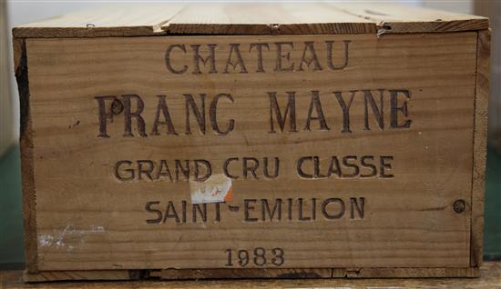 Twelve bottle of Chateau Franc Mayne, 1983, in unopened original wooden case.
